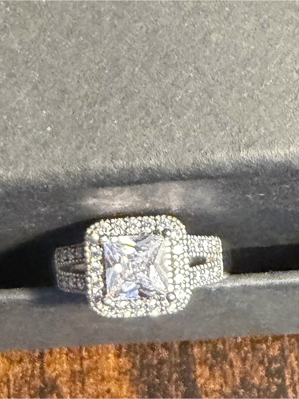 Sterling Silver Halo Square-Cut Cubic Zirconia Engagement Ring - Silver